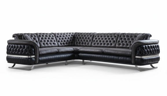 Ecksofa Wohnlandschaft Farbe Schwarz U Form XXL Sofa Neu Chesterfield