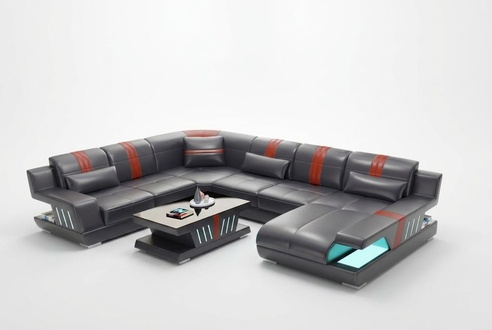 Ecksofa Wohnlandschaft Sofa Couch U Form Polster Couchen Leder Design Beleuchtet