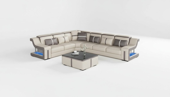 Ecksofa Wohnlandschaft Sofa Couch L Form Polster Couchen Leder Design Beleuchtet