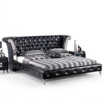Edelstahl Luxus Chesterfield Leder Bett Doppel Polster Designer Betten Hotel