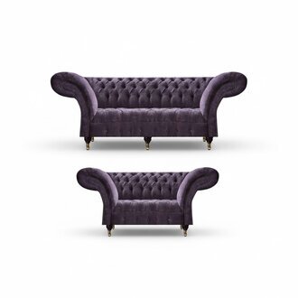 Edle Chesterfield Lila Wohnzimmer Sofas Polster Sitzmöbel Holzgestell