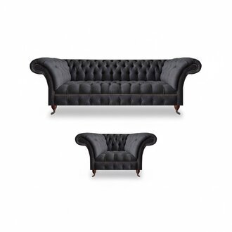 Edle Chesterfield Möbel Komplette Schwarze Sitzgarnitur Polster Couchen