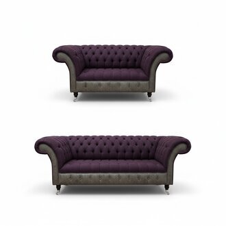 Edle Designer Chesterfield Knopf Garnitur Textil Polster Sitz Leder 3+1