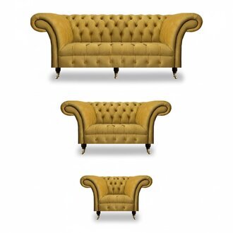 Edle Gelbe Chesterfield Garnitur Polstermöbel Textil Couchen 3tlg Set