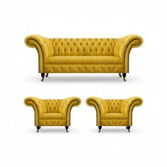 Edle Gelbe Chesterfield Sofagarnitur Designer Sitzmöbel Modernes Sitzset