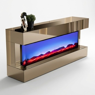 Eine stilvolle Kombination: TV-Möbel, Spiegelglas und Kamin für Ihr Wohnzimmer
