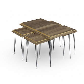 Eleganter brauner Couchtisch mit Beistelltischen aus MDF und Edelstahl