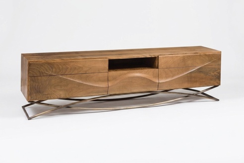 Eleganter brauner Konsolentisch aus Holz und Metall