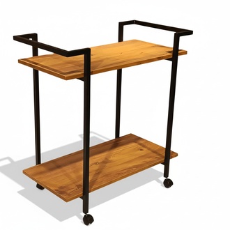 Eleganter Servierwagen aus Holz in Braun mit Edelstahlakzenten