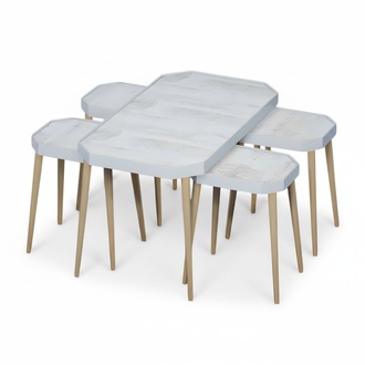 Eleganter weißer Holz Couchtisch mit Beistelltischen im modernen Stil