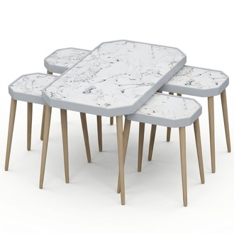 Eleganter weißer Holz Couchtisch mit Beistelltischen im modernen Stil