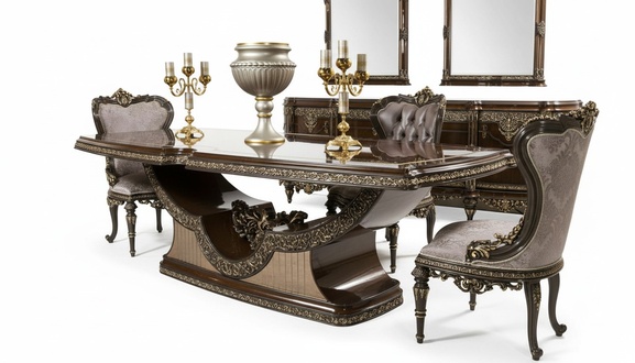 Elegantes 9-tlg. Esszimmer Set aus Holz und Glas in Braun