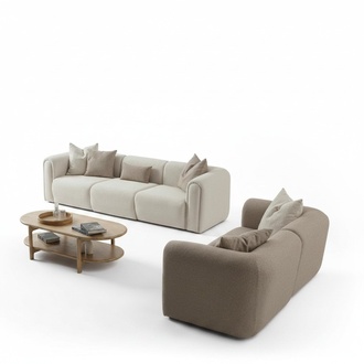 Elegantes beige Wohnzimmer Set aus Textil und Holz