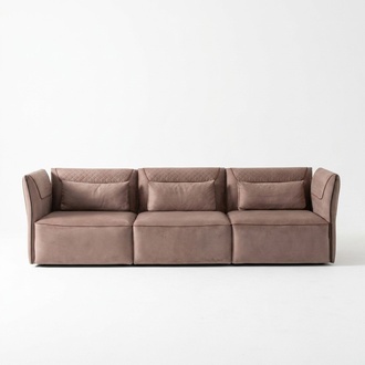 Elegantes Beiges 4-Sitzer-Sofa aus Textil und Holz