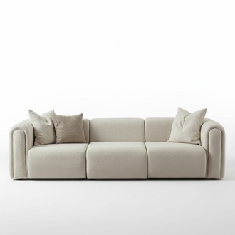 Elegantes Beiges 4-Sitzer Sofa aus Textil mit Holzrahmen