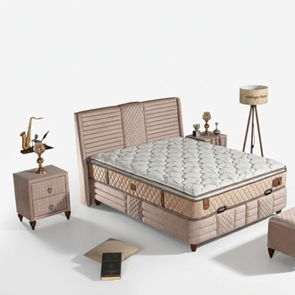 Elegantes Beiges Bett mit Matratze aus Textil und Holz