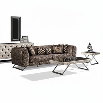 Elegantes braunes Holz-Textil 2-teiliges Wohnzimmermöbel-Set