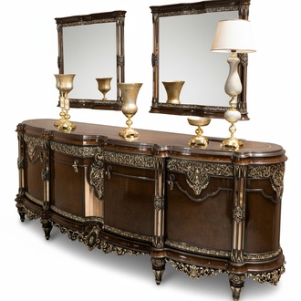 Elegantes braunes Holz- und Glasessezimmer Set mit Sideboard