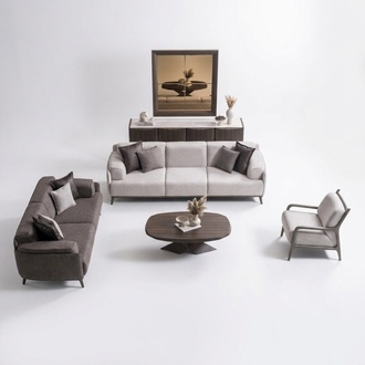 Elegantes braunes Wohnzimmer Set aus Holz mit Polsterung und modernem