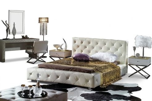Elegantes Designer Bett Betten Lederbett Chesterfield Polsterbett Ehebett Neu