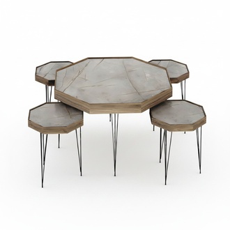 Elegantes graues Holz Couchtisch-Set mit Beistelltischen in modernem