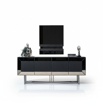 Elegantes Graues Holz Sideboard mit Spiegel im modernen Design