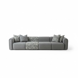 Elegantes graues Stoffsofa mit Holzrahmen für modernes Wohnzimmer