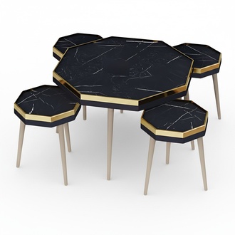 Elegantes schwarzes Wohnzimmer-Set aus Holz und Edelstahl