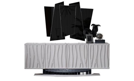 Elegantes Weißes Holz- und Glasmöbel-Set für Esszimmer mit Sideboard