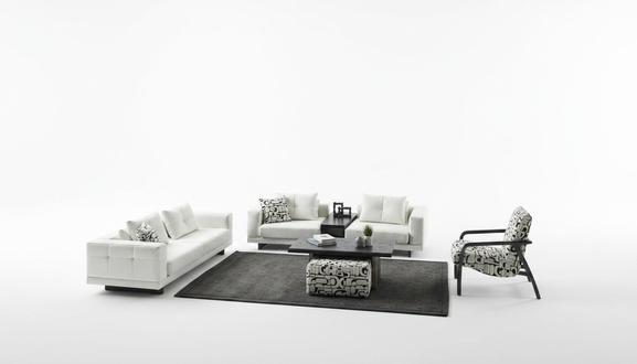Elegantes weißes Wohnzimmer Set aus Holz und Textil
