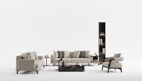 Elegantes Wohnzimmer Set aus Holz und Textil in Beige