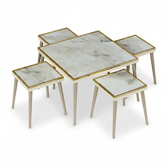Elegantes Wohnzimmer-Set aus Holz in Beige mit Goldakzenten