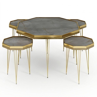 Elegantes Wohnzimmer-Set in Grau aus MDF und Edelstahl