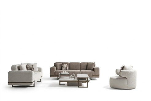 Elegantes Wohnzimmerset aus Stoff in Beige mit Holzrahmen
