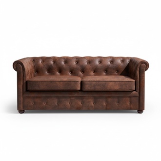 England Style Chesterfield Sofa Couch Leder Polster Braun Dreisitzer