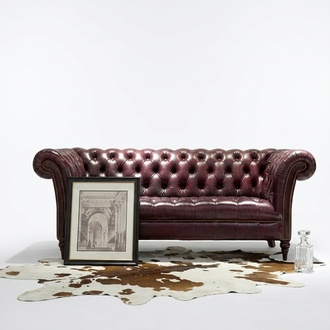 Englische Chesterfield Couch Dreisitzer Sitz Polster Sofa Braun Knöpfe