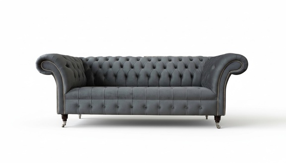 Englische Chesterfield Sofa Couch Büro Möbel Dreisitz Samt 230cm Grau