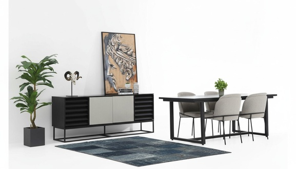 *Essecke Essgruppe Esszimmer Esstisch Stühle 6tlg Holz Schwarz Set