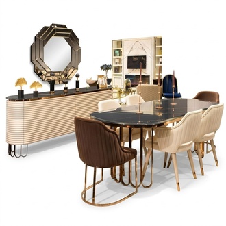 Essgruppe Essecke Esstisch Stühle Beige Set 9tlg Luxus Holz Esszimmer