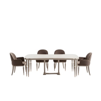 Essgruppe Essecke Esstisch Stühle Set 7tlg Esszimmer Beige Holz Design