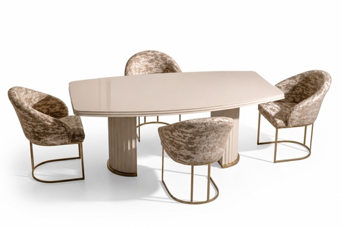 Essgruppe Essecke Esstisch Stühle Set 7tlg Esszimmer Beige Holz Design