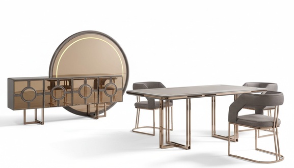 Essgruppe Esszimmer Esstisch Stühle Essecke Gold Holz Luxus Set 8tlg