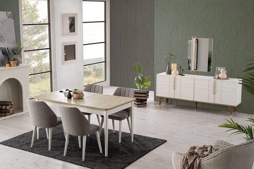 Essgruppe Esszimmermöbel Set 9tlg Esszimmer Esstisch Stühle Holz Weiß