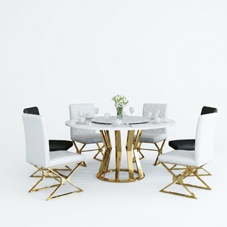 Esszimmer Garnitur Moderner Esstisch + 6 Lehnstühle Metall Leder Set