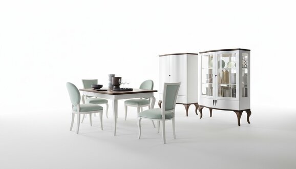 Esszimmer Garnitur Set Klassische Tisch 4x Stühle Vitrine Kommode 7tlg
