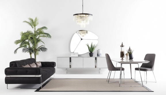 8tlg Esszimmer Garnitur Sofa Tisch 4x Stuhl Set Anrichte Spiegel