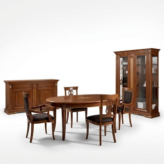 Esszimmer Komplett Tisch Anrichte 4x Stuhl Set Vitrine Barock 7tlg. Massivholz
