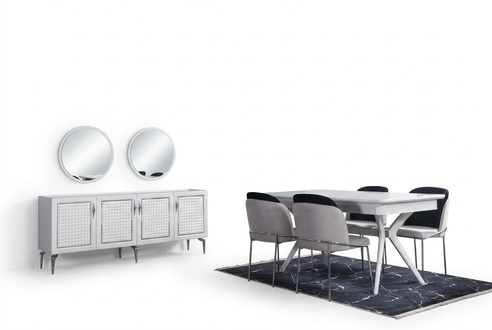 Esszimmer Komplett Set Esstisch 4x Stühle Anrichte + 2х Spiegel Gruppe