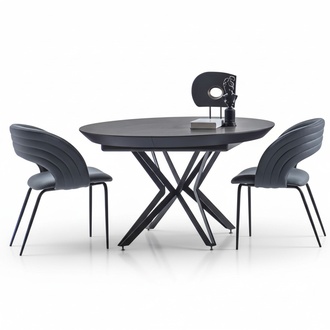 Esszimmer Set 7tlg Esstisch Designer 6x Stühle Essgruppe Grau Rund Küchentisch