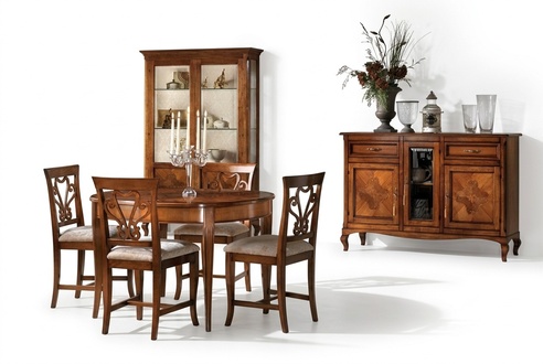 Esszimmer-Set 4x Stühle 4x Vitrine Gruppe Esszimmer-Set Vitrine Kommode